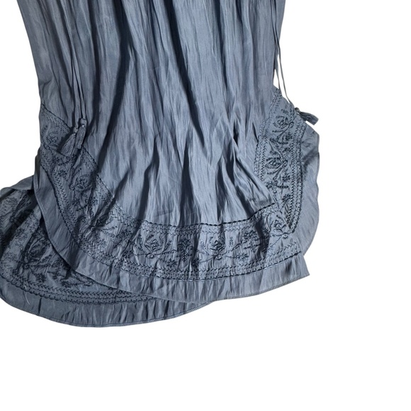 Ramy Brook Hayley Navy Cinch Tie Waist Asymmetrical Lace Hem Midi Dress Sz L - Picture 5 of 11